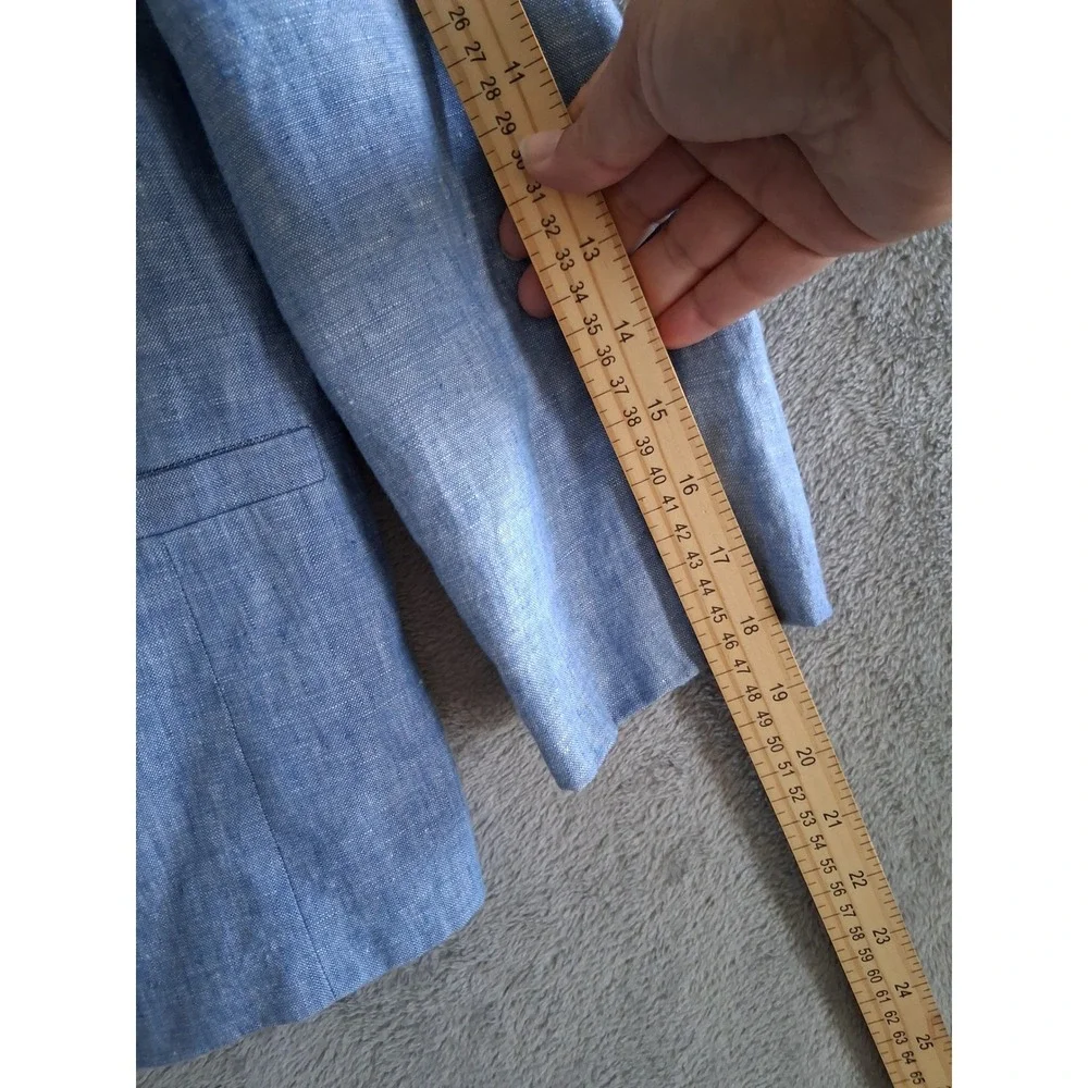 Talbots Linen Blazer 8P Blue Open Front 3/4 Sleeve Coastal Preppy Quiet Luxury